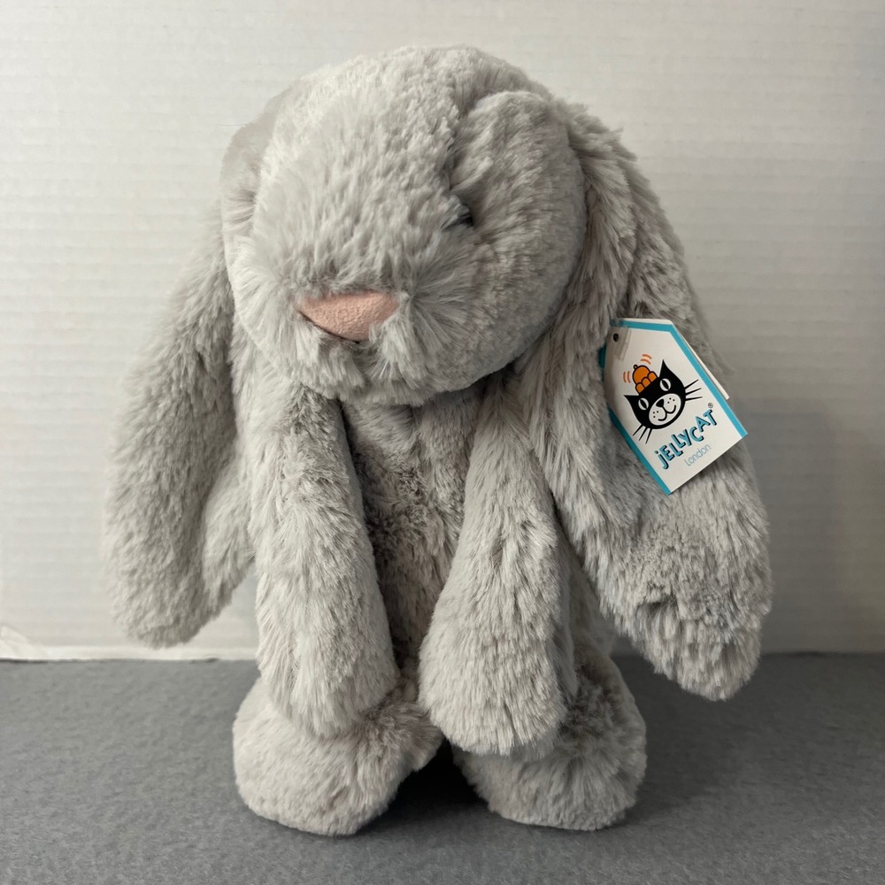 NWT Jellycat London Medium Bashful Grey Bunny Plush Stuffed Animal BAS3BG
